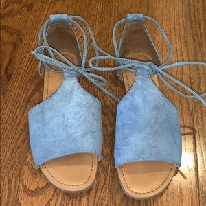 Blue tie front sandals
